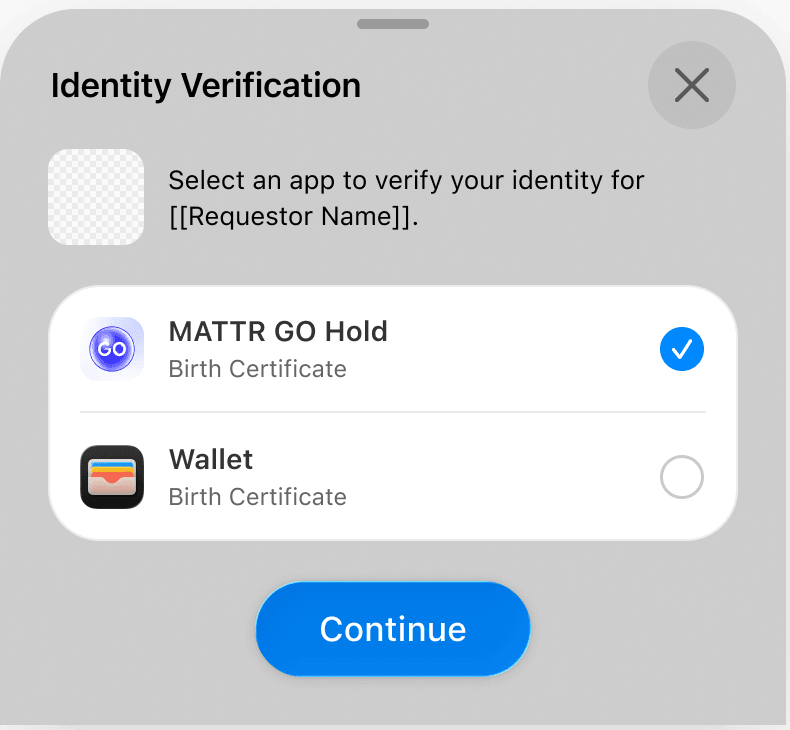 iOS system screen listing wallets that hold a matching credential